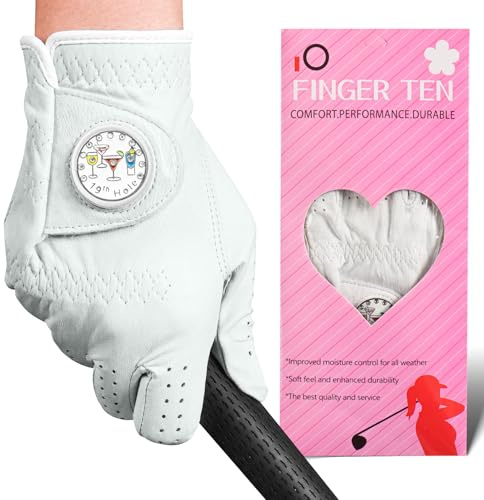 XJBTBA Guantes de Golf para Mujer, Totalmente de Piel Cabretta con Marcador, 1 Paquete, Suaves y Flexibles, para Mano Izquierda Derecha, Disponibles en, Tallas S a XL