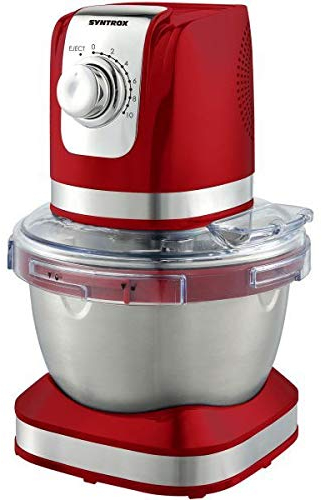 Syntrox Küchenmaschine Knetmaschine Mixer, Edelstahl-Behälter, 4 Liter, rot