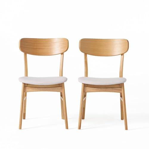 Christopher Knight Home Lucious Fabric / Oak Finish Dining Chairs, 2-Pcs Set, Light Beige