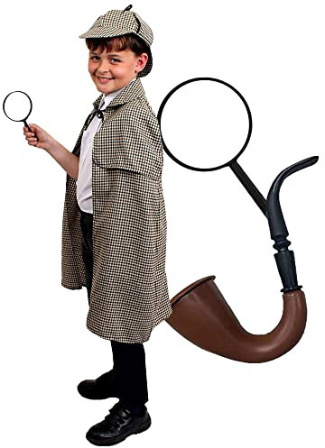 I LOVE FANCY DRESS LTD Sherlock Holmes Deluxe KOSTÜM Set MIT Hut - PERFEKT FÜR BUCHWOCHE ODER Halloween KOSTÜME (Hut + UMHANG + GEFÄLSCHTE Pfeife + VERGRÖẞERUNGSGLAS - X-GROẞ)