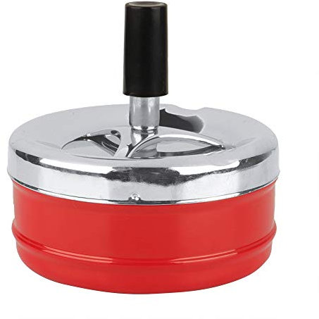 MAGT Posacenere Antivento Posacenere da Tavolo Porta Cenere, 9.5 × 9.5 × 9 cm in Metallo ABS Girevole con Coperchio (Rosso)