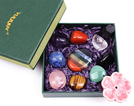 vuUUuv Tum-bekymmerssten – reiki helande kristaller för läkning, meditation, chakrabalans eller ritual – chakrastenar set (8 stycken + 3 stycken)