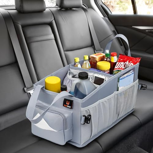 Car Seat and Trunk Organizer, Front or Back Seat Storage - SUV Passenger Floor, Under or Between Seats Organization, Car Gifts for Men and Women (Grey)