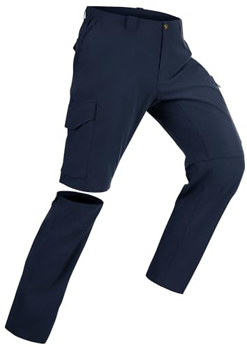 33 000 fot vandringsbyxor herr dragkedja off-vandringsbyxor, ventilerande avtagbara stretch sportbyxor med 6 fickor, sommarbyxor, snabbtorkande lätta korta byxor för vandring cykel, Marinblå, 32W x