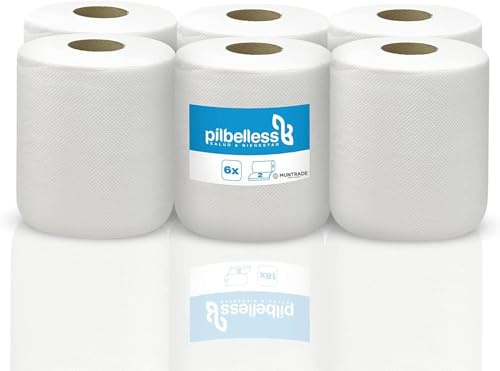 Lot de 6 rouleaux de papier essuie-tout 2700 feuilles 100 m/rouleau | Papier essuie main blanche pure ouate | Usage professionnel haute résistance et grande absorption.
