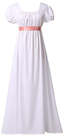 COSDREAMER Vestidos de Regencia Vestidos de Cintura Alta para Mujeres Vestidos de Baile Retro Victoria para Mujeres (Blanco, L)