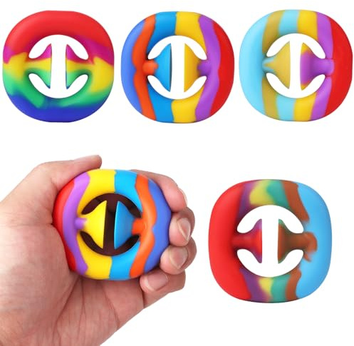 4 Pack Stress Relief Snapper Fidget Toy,Hand Grip Squeeze Grab Snap Sensory Toys, Party Popper Noise Maker Gift, Stress Relief Desk Office Gadget Novelty Finger Toy（Multicolor-Random Color）