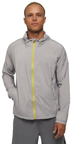 DANISH ENDURANCE Windbreaker Jacket, Packaway Running Jacket Mens, Lightweight Windcheater Jackets for Men, with Hood, Silver Grey, XL
