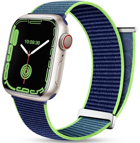 Mastten Sportloop-armband kompatibla med Apple iWatcharmband 45 mm 44 mm 42 mm, andningsbar nylon män kvinnor armband, justerbart elastiskt flätat ersättningsband för iWatch Series SE 7 6 5 4 3 2 1, lime-blå