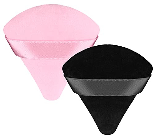 Patelai 2 Pcs Powder Puffs Triangle Makeup Sponge Velvet, Black, Pink