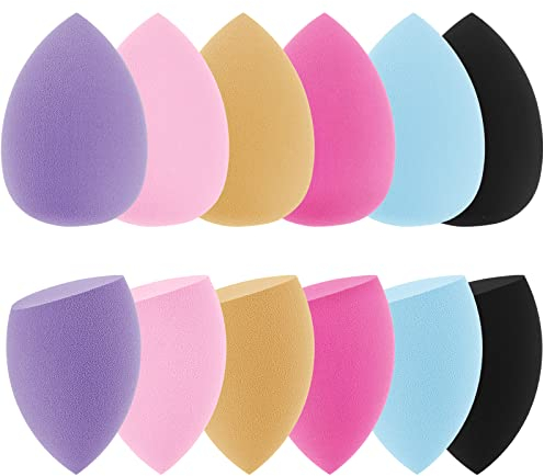 WLLHYF 12 Stück Multicolor Make-up Blender Schwämme, Professionelle Foundation Blending Makeup Tools Schönheit Puderquaste Weicher Gesichtsschwamm Trocken Nass Kosmetikpuder Flüssigapplikator