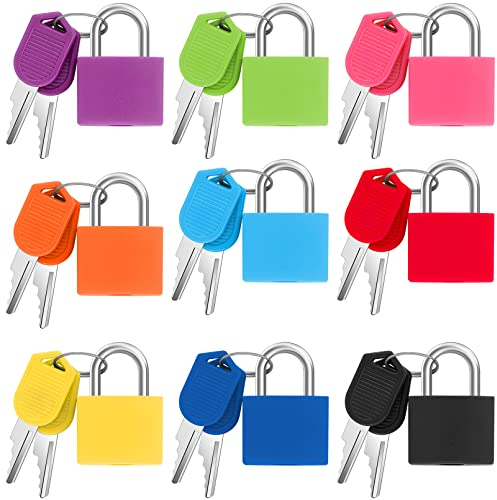 EOGRFW Kofferschloss mit Schlüssel,9 Stück Mini Vorhängeschloss mit Schlüssel,Bunt Kleine Gepäckschloss,Kofferschloss Set,Kleines Schloss mit Schlüssel für Gepäck,Koffer,Tasche,Reisetaschen (9 Farbe)