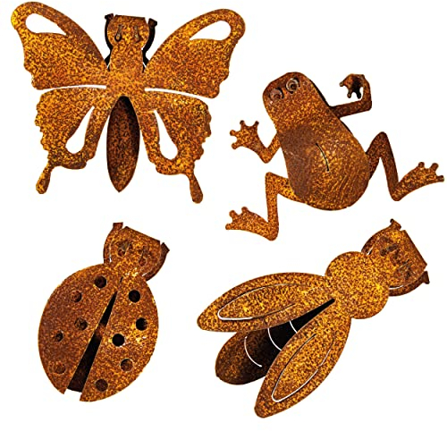 Blümelhuber Lot de 4 tabourets de clôture résistants aux intempéries - Décoration de jardin - Pour le printemps - En métal rouille - Décoration de jardin