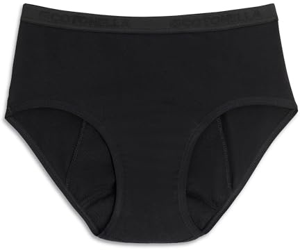Cotonella FloWear Art. ADB63 tvättbar och återanvändbar absorberande culotte för kvinnor, absorberande underkläder i ekologisk bomull, svart, för rikligt flöde, skydd upp till 12 timmar, Svart, M