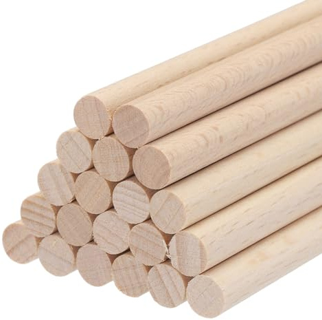 QUARKZMAN Varillas de Madera Redondas de 15 cm x0,7 cm, para Manualidades, Decoración de Arte, Fiesta Hechas a Mano, Casas Pequeñas, 20 Uds