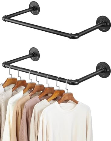 Youyijia 2-Pack Kleiderständer für die Wand 50cm Rohr Kleidergestell Industrieller Stil Wandhänger Abnehmbare Metallkleiderstangen Garderobenstange Schlafzimmer für Flure Wohnzimmer Schlafzimmer