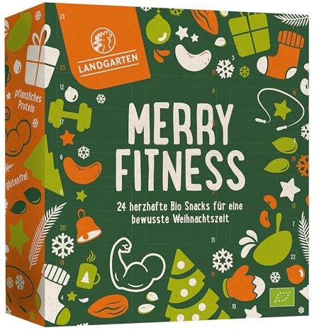 UMBRELLA® Ekologisk adventskalender 2025 ”Merry Fitness” – 24 smakrika snacköverraskningar med nötter, frön och protein – Vegansk, fiberrik och perfekt för träningsentusiaster