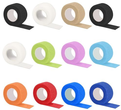 Thoquene 12 Rollen Finger Tape, 2,5 CM x 4,5 M Fingerverband Selbsthaftend, Elastische Pflaster Selbsthaftend