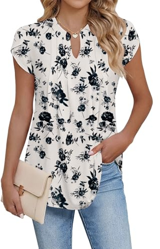Cuptacc Blouse Femme Chic et Élégant Top Blanc Noir Floral M 38-40