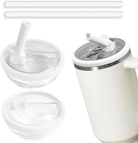2pcs Leakproof Lid with Straw for Stanley 30oz Replacement,No-Spill Cup Lids for Stanley Quencher,Tumbler Flip Straw Lid for Stanley Accessories (White, 30oz)