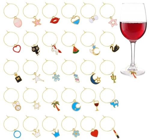OOTSR Vinglasmarkörer, 30 st markörer återanvändbara glasmuggar och bägare för dryckeskoppar, färgglada identifierare för fest cocktail champagnebar, guld