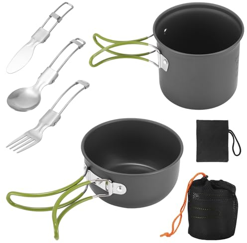 ALLOMN Set di pentole da campeggio, set da cucina portatile per campeggio, set di pentole per picnic, escursionismo, trekking, picnic, pesca, alpinismo, 1-2 persone