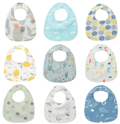 Oaygat 9-Pack Baby Bandana Dribble Bibs Cotton Teething Bibs Infant Feeding Bibs Soft and Absorbent Bids with Adjustable Snaps Waterproof Drool Bibs for Newborn and Toddlers