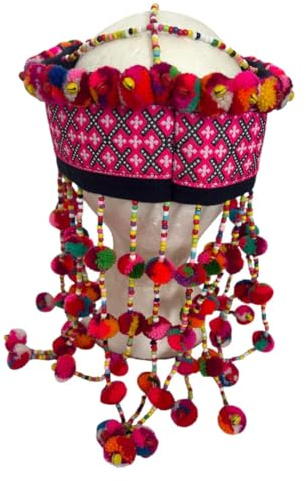 Terrapin Trading Ethnic Handmade Thai Hmong Tribal Headress Hat Multicolor