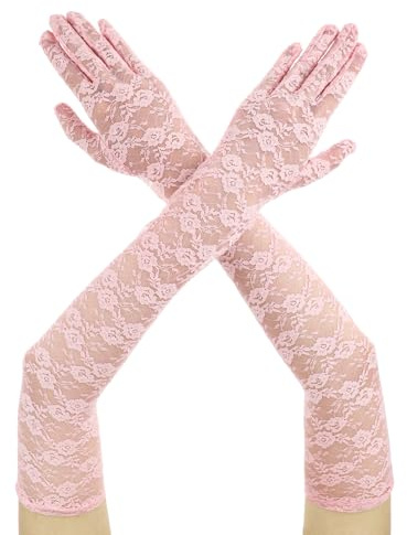 Lusofie Guantes Rosa Largos Mujer Vintage Elegantes Guantes de Encaje para Fiesta de Té Años 20 vestido de Compromiso Fiesta Baile Opera Guantes Formales