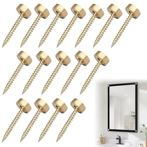 16PCS Brass Decorative Screws with Caps for Elegant Surface Finish 12mm Brass Screw with Cap Sturdy and Durable Mirror Screws with Chrome Caps for Furniture Cabinet Door Window Painting Mirror Fixing