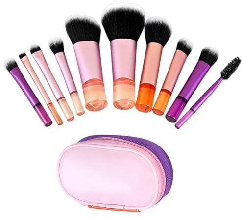 Set med sminkborstar (10 st), Highlight Blusher Concealers Eye Travel makeupborstar med påse, syntetiskfiber makeup verktygssats för kvinnor