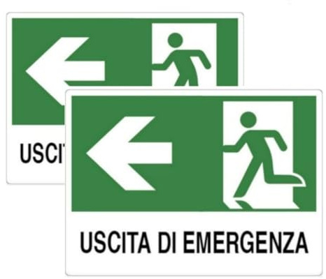 N° 2 CARTELLO SEGNALETICO IN PLASTICA 20X30 USCITA DI EMERGENZA FRECCIA A SINISTRA IMBUSTATO SINGOLARMENTE