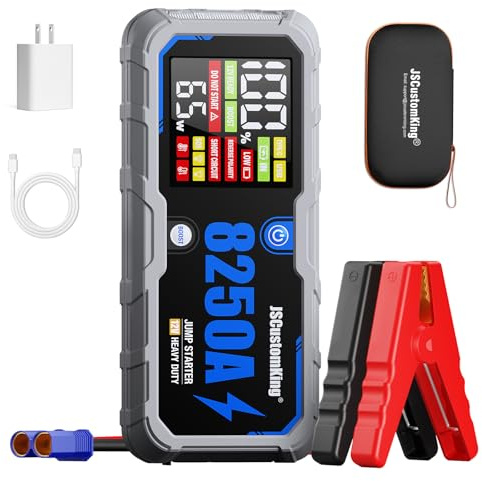 8250A Jump Starter Battery Jump Starter Battery Pack with PD-65W (for All Gas or 10.0+L Diesel), 12V Potable Car Jump Start with 4.01 inch HD Screen, 2 USB Power Bank 24-Months Stand-by Time