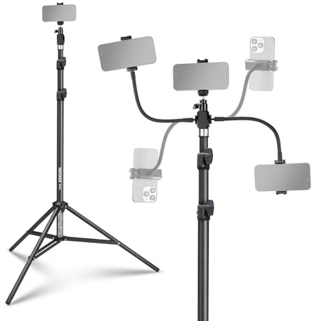 NEEWER BASICS Cavalletto Treppiede Smartphone con Due Bracci Flessibili, Clip Porta Cellulare Regolabile Alluminio per Tavolo Ufficio Comodino Compatibile con iPhone Samsung Android per Video, ST015