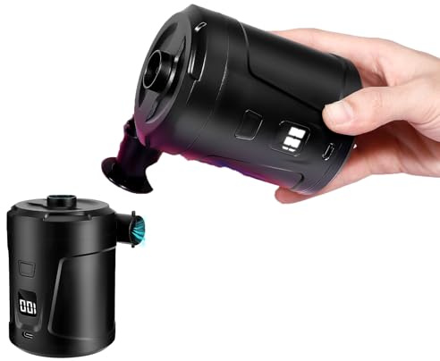 Bomba de Aire Eléctrica, 5200 mAh Batería Recargable, Mini Inflador Eléctrico Portátil, con 4 Boquillas de Aire, Inflador Rápido para Bote Inflable, Colchón de Aire, Piscina Infantil