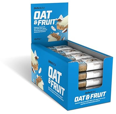 BioTechUSA Oat and Fruit, Barre de flacons d’avoine au goût de coco, avec de noix de coco râpée et enrobée d'une couche goût yaourt, 20 * 70 g, Coco-Yaourt
