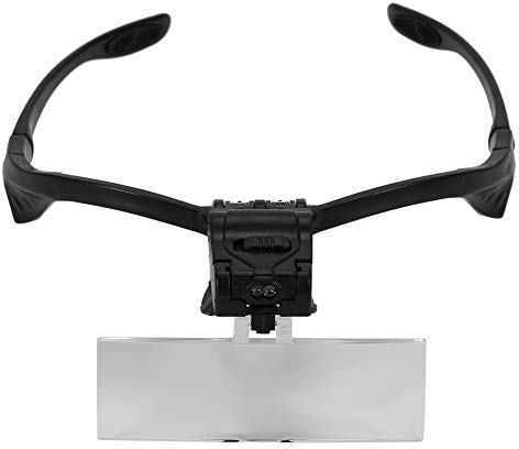 Nikou Lupenbrille Kopflupe, Stirnbandlupe Lupe mit LED-Licht Beleuchtet Juwelier Uhr Reparatur Wimpernverlängerung Lupe (5 Stück Vergrößerung 1x, 1,5X, 2X, 2,5X, 3,5X)