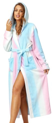 RONGTAI Women's Plush Hooded Robe Bathrobe-Fast Warmth for Home