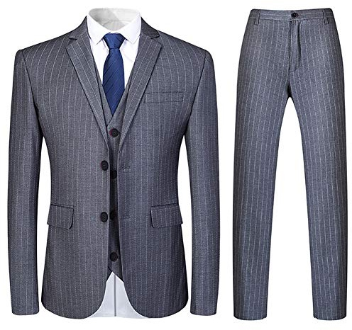 Costume 3 Pièces Casual Rayé à Deux Boutons Costume Homme Mariage en Polyester Confortable