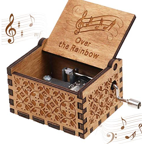 CDIYTOOL Over The Rainbow Music Box, Wooden Vintage Handmade Engraved Music Box Carved Hand Crank Music Boxes Festival Presents for Friends