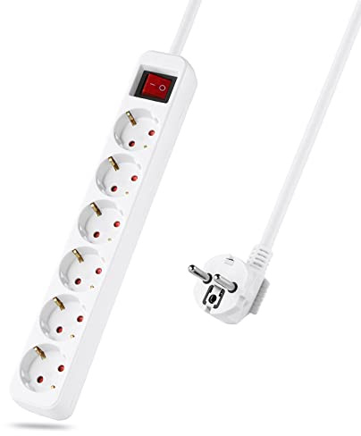Steckdosenleiste 6-Fach, 5m Verlängerungskabel weiß, Mehrfachsteckdose mit Schalter
