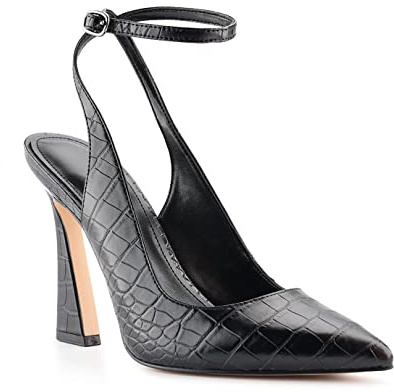 Reoplty Womens Closed Toe Ankle Strap Heels Pointed Toe Pumps Shoes Slingback High Heel Wedding Dress Shoes Black