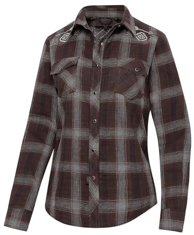 STARS & STRIPES Brun Rutig Västerländsk Blus Cate - Dam Western-Topp, Västerländska Kläder, Skjorta, Westernoutfit för Kvinnor