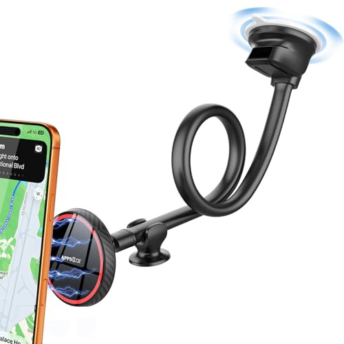 APPS2Car Supporto Telefono Auto Magnetico– Braccio Lungo 33cm con Ventosa Potente per Parabrezza & Cruscotto, Compatibile con iPhone 16/15/14/13/12 Pro Max