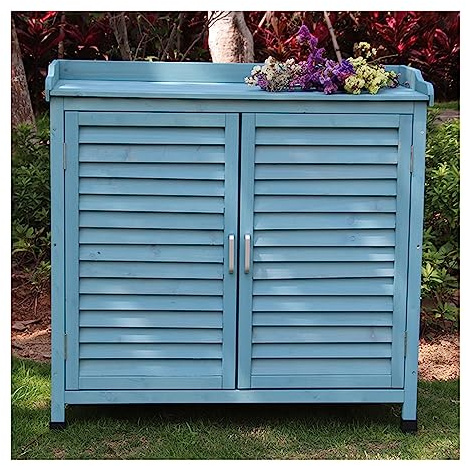 Armadio Da Giardino In Legno Per Esterni - Scarpiera Resistente Al Sole E Impermeabile Per Giardino, Balcone, Corridoio - Armadietto Porta Attrezzi Spazioso E Resistente (Color : Blu)