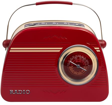 POWERHAUS24 Boîte en tôle de style rétro radio classique, couleur rouge, décoration, boîte cadeau, rangement, qualité alimentaire, environ 26,5 x 18,5 cm, édition avec 2 recettes