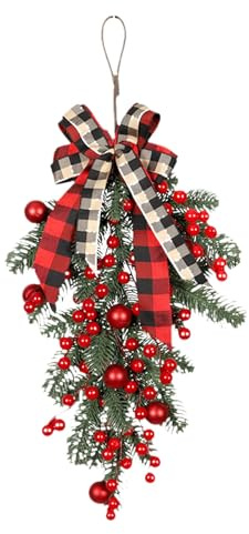 Rubu22a Guirnalda de Navidad para puerta, 30 x 60 cm, sin corona, panel de escalera preiluminado, corona artificial para puerta de casa, pared exterior, corona de Navidad para puerta de otoño