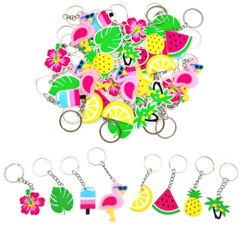 JZK 32 portachiavi a tema hawaiano, bomboniere, omaggi, regalo di ringraziamento, riempitivi per sacchetti per feste hawaiane, accessori per decorazioni per feste in spiaggia, forniture per feste di
