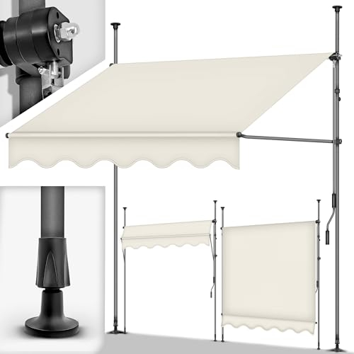 tillvex Store Banne Manuel rétractable avec manivelle pour Le Balcon | Marquise de terrasse sans percement | Marquise Soleil de Balcon auvent téléscopique (Sable, 200cm)