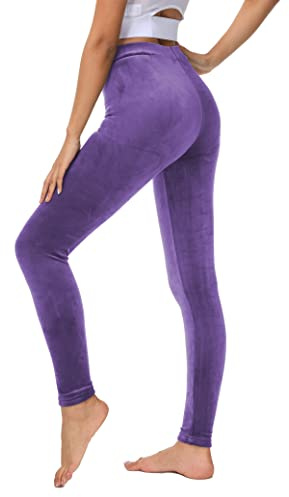 COZZYON Women Velour Leggings, High Waist Soft Leggings Warm Winter Velour Yoga Pants (Purple,XL)